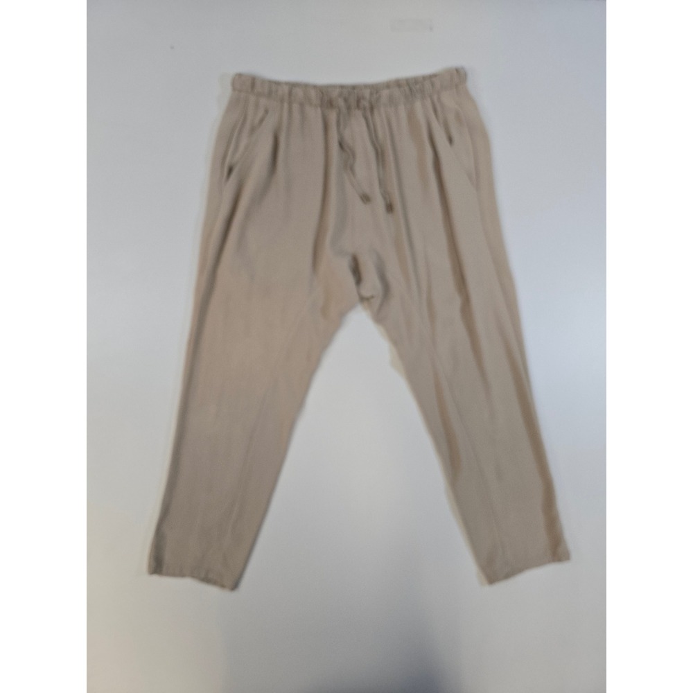 Eileen Fisher Petite Silk Drawstring Tapered Pants Beige PP PTP S5GC